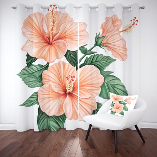 Hibiskus Blumenmuster Ösenvorhang Schlafzimmer, Pastoral Blüten Blätter Gardinen Blickdicht, Handgezeichnet Floral Verdunklungsvorhänge Wohnzimmer, Thermo Kälteschutz Schallschutz 2er Set 214x91.5 cm Hibiskus Blumenmuster Ösenvorhang Schlafzimmer, Pastoral Blüten Blätter Gardinen Blickdicht, Handgezeichnet Floral Verdunklungsvorhänge Wohnzimmer, Thermo Kälteschutz Schallschutz 2er Set 214x91.5 cm von Kntnshac