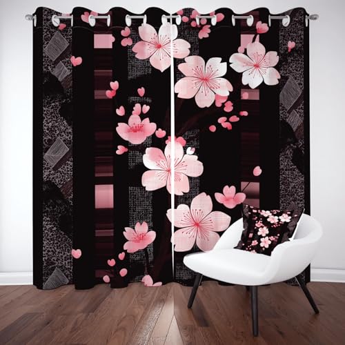 Japanische Stil Kirschblüten Blickdichte Gardinen, Geometrisch Streifen Thermo Vorhang Kälteschutz, Moderne Ästhetik Verdunklungsvorhänge Wohnzimmer mit Ösen 2er Set 215 cm Lang 110 cm Breit Japanische Stil Kirschblüten Blickdichte Gardinen, Geometrisch Streifen Thermo Vorhang Kälteschutz, Moderne Ästhetik Verdunklungsvorhänge Wohnzimmer mit Ösen 2er Set 215 cm Lang 110 cm Breit von Kntnshac
