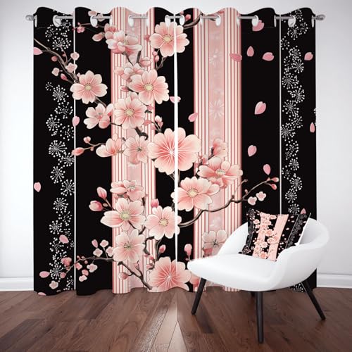 Japanische Stil Kirschblüten Blickdichte Gardinen, Geometrisch Streifen Thermo Vorhang Kälteschutz, Moderne Ästhetik Verdunklungsvorhänge Wohnzimmer mit Ösen 2er Set 215 cm Lang 110 cm Breit Japanische Stil Kirschblüten Blickdichte Gardinen, Geometrisch Streifen Thermo Vorhang Kälteschutz, Moderne Ästhetik Verdunklungsvorhänge Wohnzimmer mit Ösen 2er Set 215 cm Lang 110 cm Breit von Kntnshac