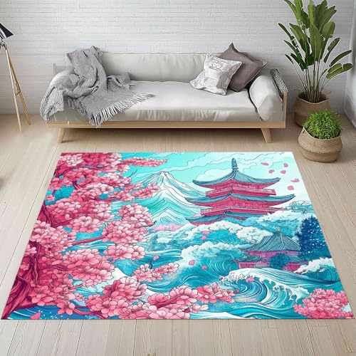 Japanischer Stil Teppiche Rutschfest Waschbare Weich 150x240 cm, Kirschblüten Turm Welle Orientalische Kunst Teppich Kurzflor fur Schlafzimmer Badezimmer Kinderzimmer Küche Balkon Wohnzimmer Esszimmer Japanischer Stil Teppiche Rutschfest Waschbare Weich 150x240 cm, Kirschblüten Turm Welle Orientalische Kunst Teppich Kurzflor fur Schlafzimmer Badezimmer Kinderzimmer Küche Balkon Wohnzimmer Esszimmer von Kntnshac