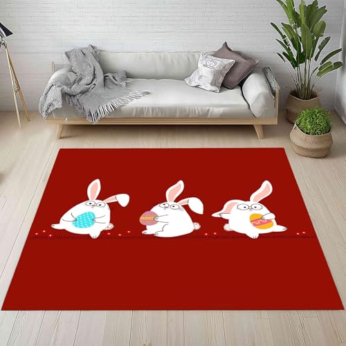 Karikatur Kaninchen Schmutzfangmatte rutschfest Waschbare, Niedlich Tiere Halloween Eier Rot Eingangsteppich Kleiner Teppich fur Wohnzimmer Schlafzimmer Küche Kinderzimmer 50x80 cm von Kntnshac