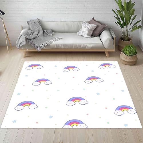 Karikatur Regenbogen Teppich Flur Rutschfest Waschbare 140x200 cm, Niedlich Wolke Cartoon Sternenhimmel Teppiche Weich Kurzflor fur Schlafzimmer Badezimmer Wohnzimmer Kinderzimmer Balkon Esszimmer Karikatur Regenbogen Teppich Flur Rutschfest Waschbare 140x200 cm, Niedlich Wolke Cartoon Sternenhimmel Teppiche Weich Kurzflor fur Schlafzimmer Badezimmer Wohnzimmer Kinderzimmer Balkon Esszimmer von Kntnshac