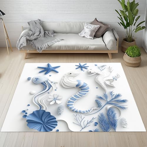 Kntnshac Aal Qualle Schmutzfangmatte rutschfest Waschbare, Meerestiere Blumen Unterwasserwelt Eingangsteppich Kleiner Teppich fur Wohnzimmer Schlafzimmer Küche Kinderzimmer 50x80 cm von Kntnshac