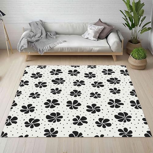 Kntnshac Abstrakt Blumenmuster Schmutzfangmatte Eingangsteppich 40x60 cm, Blütenblatt Punkt Schwarz Floral Kleiner Teppich rutschfest Waschbare fur Schlafzimmer Badezimmer Kinderzimmer Wohnzimmer von Kntnshac