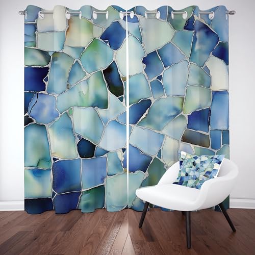 Kntnshac Abstrakte Fliesen Vorhänge Wohnzimmer Schlafzimmer Küche, Geometrische Linien Vorhang Blickdicht, Blau Thermo Gardinen mit Ösen, 2er Set Curtains, H160 x B140 cm Kntnshac Abstrakte Fliesen Vorhänge Wohnzimmer Schlafzimmer Küche, Geometrische Linien Vorhang Blickdicht, Blau Thermo Gardinen mit Ösen, 2er Set Curtains, H160 x B140 cm von Kntnshac