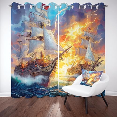 Kntnshac Anime Piratenschiff Vorhänge Wohnzimmer Schlafzimmer Küche, Segelndes Piratenschiff Vorhang Blickdicht, Blau Thermo Gardinen mit Ösen, 2er Set Curtains, H160 x B140 cm Kntnshac Anime Piratenschiff Vorhänge Wohnzimmer Schlafzimmer Küche, Segelndes Piratenschiff Vorhang Blickdicht, Blau Thermo Gardinen mit Ösen, 2er Set Curtains, H160 x B140 cm von Kntnshac