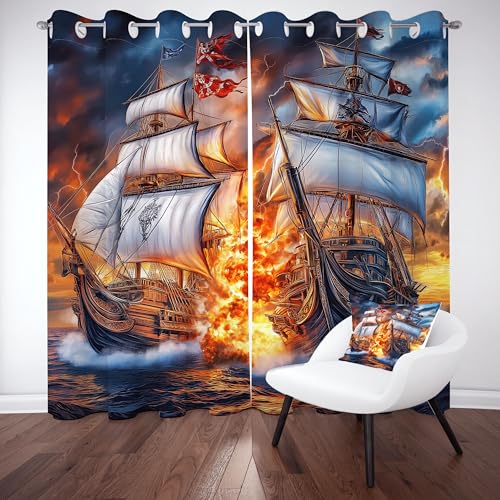 Kntnshac Anime Segelboot Vorhänge Schlafzimmer, Segelboot Vorhang Wohnzimmer, Orange Thermo Gardinen mit Ösen, 2er Set Curtains, H215 x B110 cm Kntnshac Anime Segelboot Vorhänge Schlafzimmer, Segelboot Vorhang Wohnzimmer, Orange Thermo Gardinen mit Ösen, 2er Set Curtains, H215 x B110 cm von Kntnshac