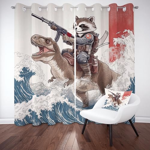 Kntnshac Anime Waschbär Vorhänge Schlafzimmer, Dinosaurier im Tiermuster Polyester Thermo Vorhang, Blau Wohnzimmer Gardinen mit Ösen, 2er Set Curtains, H260 x B140 cm Kntnshac Anime Waschbär Vorhänge Schlafzimmer, Dinosaurier im Tiermuster Polyester Thermo Vorhang, Blau Wohnzimmer Gardinen mit Ösen, 2er Set Curtains, H260 x B140 cm von Kntnshac
