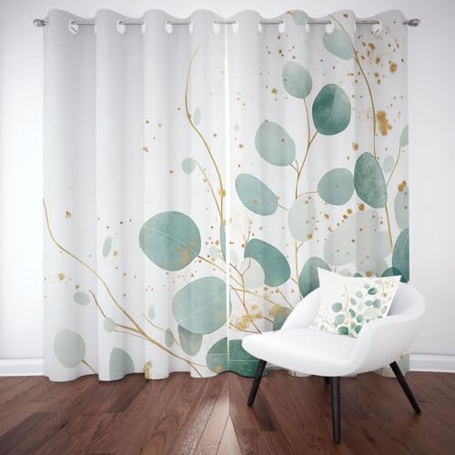 Kntnshac Aquarell Pflanze Vorhänge Schlafzimmer, Moderne Blätter Polyester Thermo Vorhang, Weiß Wohnzimmer Gardinen mit Ösen, 2er Set Curtains, H260 x B140 cm Kntnshac Aquarell Pflanze Vorhänge Schlafzimmer, Moderne Blätter Polyester Thermo Vorhang, Weiß Wohnzimmer Gardinen mit Ösen, 2er Set Curtains, H260 x B140 cm von Kntnshac
