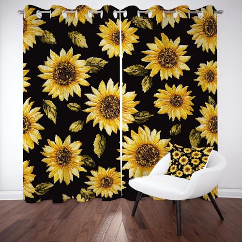 Kntnshac Aquarell Sonnenblume Vorhänge Schlafzimmer, Gartenblumen Polyester Thermo Vorhang, Schwarz Wohnzimmer Gardinen mit Ösen, 2er Set Curtains, H260 x B140 cm Kntnshac Aquarell Sonnenblume Vorhänge Schlafzimmer, Gartenblumen Polyester Thermo Vorhang, Schwarz Wohnzimmer Gardinen mit Ösen, 2er Set Curtains, H260 x B140 cm von Kntnshac