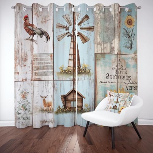 Kntnshac Bauernhaus Windmühle Vorhänge mit Ösen, 2er Set Curtains, H175 x B140 cm, Hühnchen Verdunklungsvorhänge, Vintage Holz Vorhang Wohnzimmer Kntnshac Bauernhaus Windmühle Vorhänge mit Ösen, 2er Set Curtains, H175 x B140 cm, Hühnchen Verdunklungsvorhänge, Vintage Holz Vorhang Wohnzimmer von Kntnshac