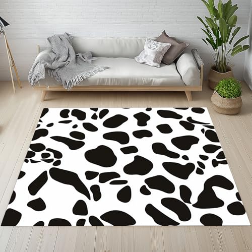 Kntnshac Bauernhof Kuh Schmutzfangmatte Eingangsteppich 40x60 cm, Abstrakt Kuhflecken Schwarz und Weiß Kleiner Teppich rutschfest Waschbare fur Schlafzimmer Badezimmer Kinderzimmer Wohnzimmer von Kntnshac