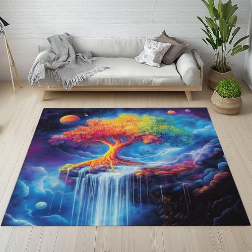 Kntnshac Baum des Lebens Teppich rutschfest Weich, Fantasie Nebel Wasserfall Natur Landschaft Planet Teppiche Kurzflor Waschbare fur Schlafzimmer Badezimmer Kinderzimmer Wohnzimmer 240x340 cm von Kntnshac