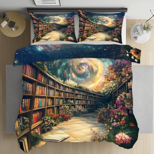 Kntnshac Bibliothek Bücherregal Bücher Sommer Bettwäsche 155x220 3teilig, Blumen Wirbel Sternenhimmel Bettwäsche Bügelfrei Mikrofaser, Bettdeckenbezug mit Reissverschluss mit 2 Kissenbezug 80x80 cm Kntnshac Bibliothek Bücherregal Bücher Sommer Bettwäsche 155x220 3teilig, Blumen Wirbel Sternenhimmel Bettwäsche Bügelfrei Mikrofaser, Bettdeckenbezug mit Reissverschluss mit 2 Kissenbezug 80x80 cm von Kntnshac