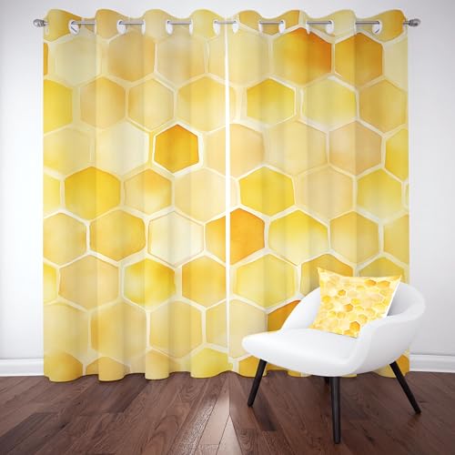 Kntnshac Bienenwabe Honig Vorhänge mit Ösen, 2er Set Curtains, H175 x B140 cm, Geometrisches Sechseck Verdunklungsvorhänge, Gelb Vorhang Wohnzimmer Kntnshac Bienenwabe Honig Vorhänge mit Ösen, 2er Set Curtains, H175 x B140 cm, Geometrisches Sechseck Verdunklungsvorhänge, Gelb Vorhang Wohnzimmer von Kntnshac
