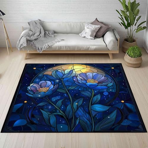 Kntnshac Blau Blumenmuster Schmutzfangmatte rutschfest Waschbare, Vintage Glasmalerei Fantasie Sternenhimmel Eingangsteppich Kleiner Teppich fur Wohnzimmer Schlafzimmer Küche Kinderzimmer 50x80 cm Kntnshac Blau Blumenmuster Schmutzfangmatte rutschfest Waschbare, Vintage Glasmalerei Fantasie Sternenhimmel Eingangsteppich Kleiner Teppich fur Wohnzimmer Schlafzimmer Küche Kinderzimmer 50x80 cm von Kntnshac