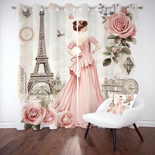 Kntnshac Blume Rose Vorhänge Schlafzimmer, Eiffelturm Polyester Thermo Vorhang, Weiß Wohnzimmer Gardinen mit Ösen, 2er Set Curtains, H260 x B140 cm Kntnshac Blume Rose Vorhänge Schlafzimmer, Eiffelturm Polyester Thermo Vorhang, Weiß Wohnzimmer Gardinen mit Ösen, 2er Set Curtains, H260 x B140 cm von Kntnshac