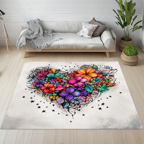 Kntnshac Bunt Blumen Schmutzfangmatte Eingangsteppich 40x60 cm, Liebe Floral Stern Pflanzen Blätter Blüten Kleiner Teppich rutschfest Waschbare fur Schlafzimmer Badezimmer Kinderzimmer Wohnzimmer von Kntnshac