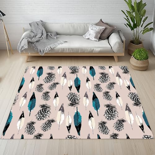 Kntnshac Bunt Feder Schmutzfangmatte Eingangsteppich 40x60 cm, Aquarell Vögel Feder Moderne Ästhetik Kleiner Teppich rutschfest Waschbare fur Schlafzimmer Badezimmer Kinderzimmer Wohnzimmer von Kntnshac