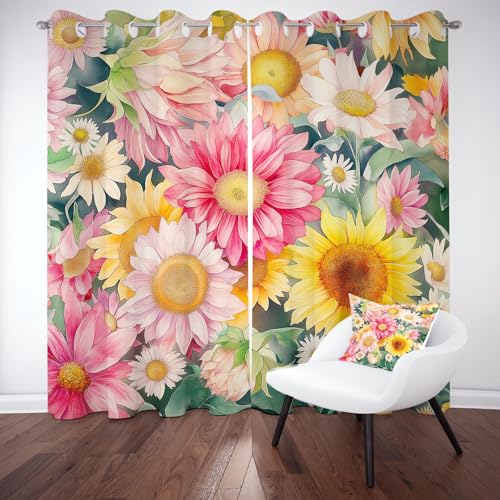 Kntnshac Bunt Sonnenblume Thermo Gardinen mit Ösen, Rustikal Pastoral Blüten Blackout Curtain fur Schlafzimmer Wohnzimmer, Pflanzen Blätter Schallschutz Vorhänge 2er Set 245 cm Lang 140 cm Breit Kntnshac Bunt Sonnenblume Thermo Gardinen mit Ösen, Rustikal Pastoral Blüten Blackout Curtain fur Schlafzimmer Wohnzimmer, Pflanzen Blätter Schallschutz Vorhänge 2er Set 245 cm Lang 140 cm Breit von Kntnshac
