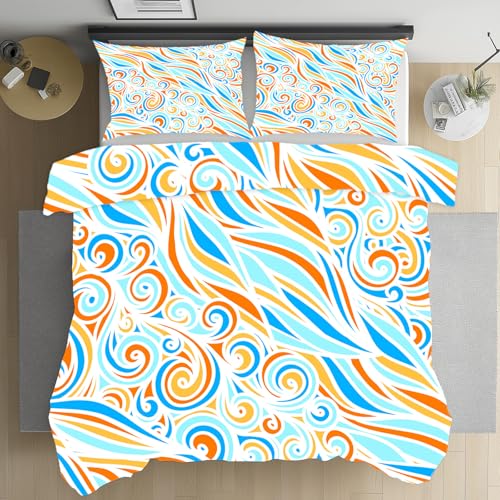 Kntnshac Bunt Streifen Bettbezug 200x200 Mikrofaser, Geometrischer Wirbel Bettwäsche Bügelfrei 3teilig, Moderne Ästhetik Deckenbezug mit Reissverschluss, 2 Kissenbezug 80x80 cm, Alle Jahreszeiten von Kntnshac