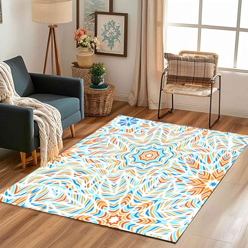 Kntnshac Bunt Streifen Teppiche Kurzflor rutschfest Waschbare 200x200 cm, Abstrakt Mandala Moderne Ästhetik Teppich Weich fur Schlafzimmer Badezimmer Kinderzimmer Küche Balkon Wohnzimmer Esszimmer von Kntnshac