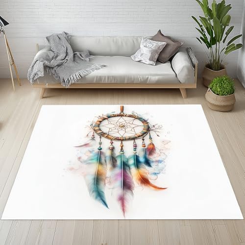 Kntnshac Bunt Traumfänger Teppich Wohnzimmer 200x300, Tiere Feder Vintage Bohemian Teppiche Kurzflor rutschfest Waschbare Weich fur Schlafzimmer Badezimmer Kinderzimmer Küche Balkon Esszimmer von Kntnshac