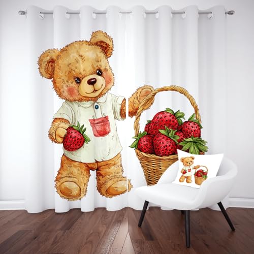 Kntnshac Cartoon Bär Vorhänge Schlafzimmer, Erdbeere Polyester Thermo Vorhang, Weiß Wohnzimmer Gardinen mit Ösen, 2er Set Curtains, H260 x B140 cm Kntnshac Cartoon Bär Vorhänge Schlafzimmer, Erdbeere Polyester Thermo Vorhang, Weiß Wohnzimmer Gardinen mit Ösen, 2er Set Curtains, H260 x B140 cm von Kntnshac