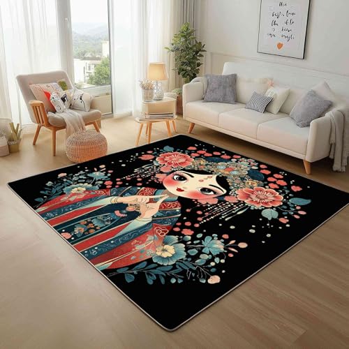 Kntnshac Chinesischer Stil Teppich rutschfest Weich, Traditionelle Oper Süßes Mädchen Teppiche Kurzflor Waschbare fur Schlafzimmer Badezimmer Kinderzimmer Wohnzimmer 240x340 cm von Kntnshac