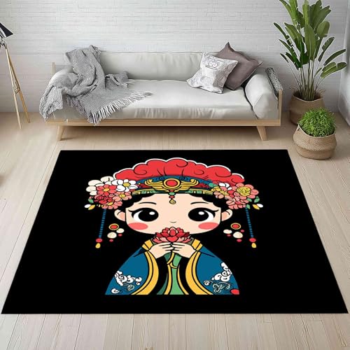 Kntnshac Chinesischer Stil Teppich rutschfest Weich, Traditionelle Oper Süßes Mädchen Teppiche Kurzflor Waschbare fur Schlafzimmer Badezimmer Kinderzimmer Wohnzimmer 80x120 cm von Kntnshac
