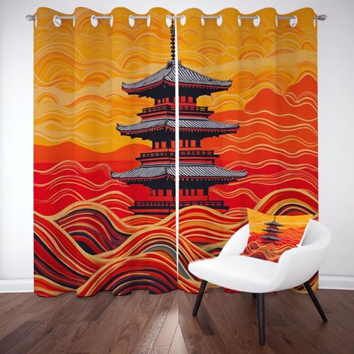Kntnshac Chinesischer Stil Turm Vorhang mit Ösen Verdunkelung, Ozean Wellenmuster Verdunkelungsvorhänge Schlafzimmer, Bunt Wellen Gardinen Blickdicht mit Ösen Thermo Schallschutz 2er Set 160x106 cm Kntnshac Chinesischer Stil Turm Vorhang mit Ösen Verdunkelung, Ozean Wellenmuster Verdunkelungsvorhänge Schlafzimmer, Bunt Wellen Gardinen Blickdicht mit Ösen Thermo Schallschutz 2er Set 160x106 cm von Kntnshac