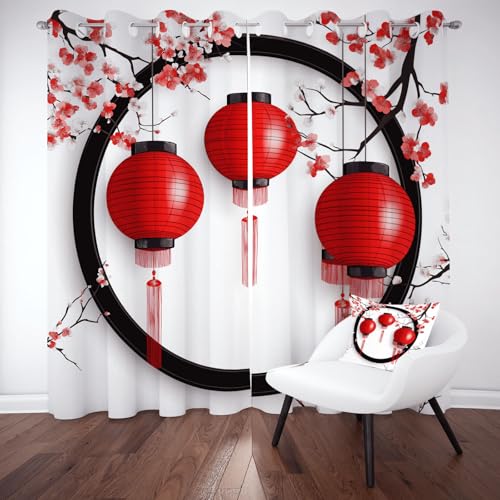 Kntnshac Chinesischer Stil Verdunklungsvorhänge Blickdicht, Laterne Rote Gardinen mit Ösen, Pflaumenblüte Blumen Schallschutz Vorhang Thermo Wohnzimmer 2er Set 229 cm Lang 168 cm Breit Kntnshac Chinesischer Stil Verdunklungsvorhänge Blickdicht, Laterne Rote Gardinen mit Ösen, Pflaumenblüte Blumen Schallschutz Vorhang Thermo Wohnzimmer 2er Set 229 cm Lang 168 cm Breit von Kntnshac