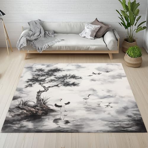 Kntnshac Chinesischer Tuschemalerei Schmutzfangmatte rutschfest Waschbare, Fluss Bäume Mandschurenkranich Eingangsteppich Kleiner Teppich fur Wohnzimmer Schlafzimmer Küche Kinderzimmer 50x80 cm Kntnshac Chinesischer Tuschemalerei Schmutzfangmatte rutschfest Waschbare, Fluss Bäume Mandschurenkranich Eingangsteppich Kleiner Teppich fur Wohnzimmer Schlafzimmer Küche Kinderzimmer 50x80 cm von Kntnshac