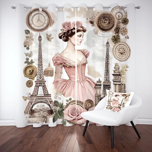 Kntnshac Eiffelturm Vorhänge Wohnzimmer Schlafzimmer Küche, Vintage Rose Vorhang Blickdicht, Braun Thermo Gardinen mit Ösen, 2er Set Curtains, H160 x B140 cm Kntnshac Eiffelturm Vorhänge Wohnzimmer Schlafzimmer Küche, Vintage Rose Vorhang Blickdicht, Braun Thermo Gardinen mit Ösen, 2er Set Curtains, H160 x B140 cm von Kntnshac