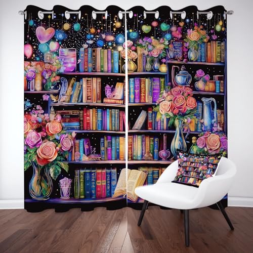 Kntnshac Fantasie Blumen Vorhänge Schlafzimmer, Fantasy-Bücherregal Polyester Thermo Vorhang, Schwarz Wohnzimmer Gardinen mit Ösen, 2er Set Curtains, H260 x B140 cm Kntnshac Fantasie Blumen Vorhänge Schlafzimmer, Fantasy-Bücherregal Polyester Thermo Vorhang, Schwarz Wohnzimmer Gardinen mit Ösen, 2er Set Curtains, H260 x B140 cm von Kntnshac