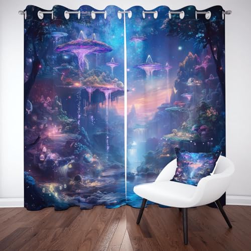 Kntnshac Fantasie Dschungel Raumteiler Vorhang Schallschutz, Sternenhimmel Wald Gardinen mit Ösen, Wasserfall Fluss Verdunklungsvorhänge Thermo Schlafzimmer, Curtains Living Room 2er Set 260x140 cm von Kntnshac