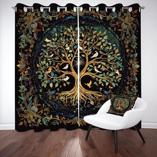 Kntnshac Fantasy Lebensbaum Vorhänge Wohnzimmer Schlafzimmer Küche, Tiervögel Vorhang Blickdicht, Grün Thermo Gardinen mit Ösen, 2er Set Curtains, H160 x B140 cm Kntnshac Fantasy Lebensbaum Vorhänge Wohnzimmer Schlafzimmer Küche, Tiervögel Vorhang Blickdicht, Grün Thermo Gardinen mit Ösen, 2er Set Curtains, H160 x B140 cm von Kntnshac