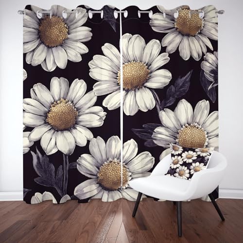 Kntnshac Gänseblümchen Blumen Verdunklungsvorhänge Blickdicht, Vintage Floral Gardinen mit Ösen, Handgezeichnet Blüten Schallschutz Vorhang Thermo Wohnzimmer 2er Set 229 cm Lang 168 cm Breit Kntnshac Gänseblümchen Blumen Verdunklungsvorhänge Blickdicht, Vintage Floral Gardinen mit Ösen, Handgezeichnet Blüten Schallschutz Vorhang Thermo Wohnzimmer 2er Set 229 cm Lang 168 cm Breit von Kntnshac