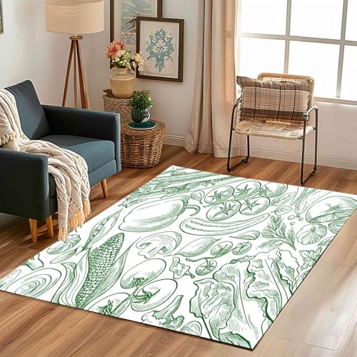 Kntnshac Gemüse Teppich rutschfest Weich, Tomate Pilz Chinakohl Handgezeichnet Pflanzen Teppiche Kurzflor Waschbare fur Schlafzimmer Badezimmer Kinderzimmer Wohnzimmer 80x120 cm von Kntnshac