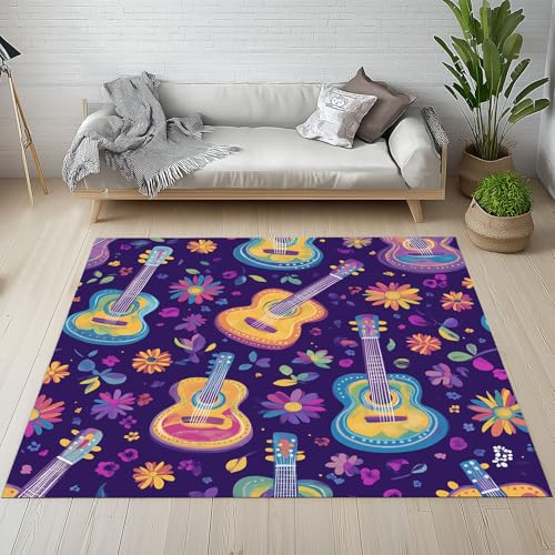 Kntnshac Gitarre Blumenmuster Teppich rutschfest Weich, Mexiko Bunte Blumen Lila Teppiche Kurzflor Waschbare fur Schlafzimmer Badezimmer Kinderzimmer Wohnzimmer 80x120 cm Kntnshac Gitarre Blumenmuster Teppich rutschfest Weich, Mexiko Bunte Blumen Lila Teppiche Kurzflor Waschbare fur Schlafzimmer Badezimmer Kinderzimmer Wohnzimmer 80x120 cm von Kntnshac