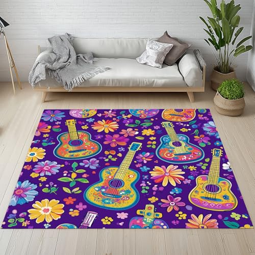 Kntnshac Gitarre Blumenmuster Teppiche Kurzflor rutschfest Waschbare 200x200 cm, Bohemian Blumen Lila Teppich Weich fur Schlafzimmer Badezimmer Kinderzimmer Küche Balkon Wohnzimmer Esszimmer Kntnshac Gitarre Blumenmuster Teppiche Kurzflor rutschfest Waschbare 200x200 cm, Bohemian Blumen Lila Teppich Weich fur Schlafzimmer Badezimmer Kinderzimmer Küche Balkon Wohnzimmer Esszimmer von Kntnshac