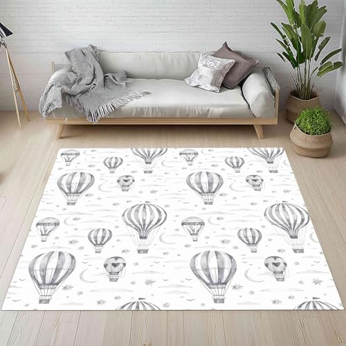 Kntnshac Grau Heißluftballon Schmutzfangmatte Eingangsteppich 40x60 cm, Stern Mond Sternenhimmel Kleiner Teppich rutschfest Waschbare fur Schlafzimmer Badezimmer Kinderzimmer Wohnzimmer von Kntnshac