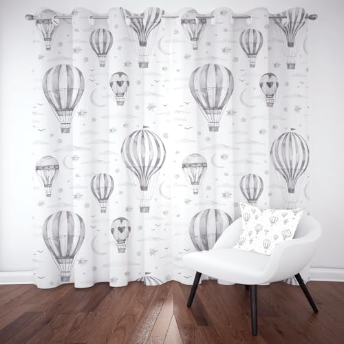 Kntnshac Grau Heißluftballon Thermo Vorhang mit Ösen, Stern Mond Gardinen Blickdicht, Lärmschutzvorhang, Sternenhimmel Verdunklungsvorhänge Schlafzimmer, Curtains Living Room 2er Set 137x117 cm von Kntnshac