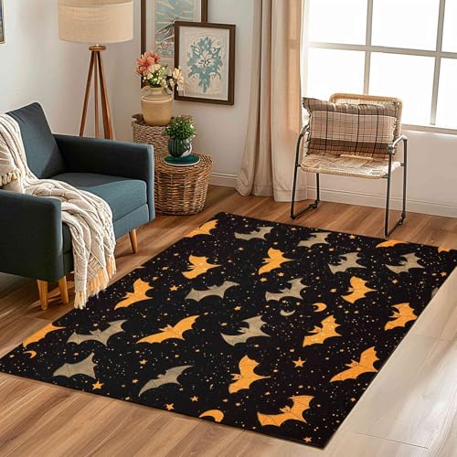 Kntnshac Halloween Thema Teppich Flur rutschfest Waschbare 80x150 cm, Gotisch Schläger Sternenhimmel Mond Teppiche Kurzflor fur Schlafzimmer Badezimmer Kinderzimmer Wohnzimmer Küche Balkon von Kntnshac