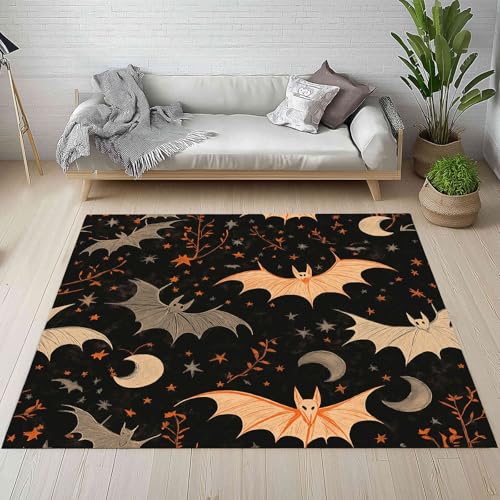 Kntnshac Halloween Thema Teppiche rutschfest Waschbare Weich 150x240 cm, Gotisch Schläger Stern Mond Teppich Kurzflor fur Schlafzimmer Badezimmer Kinderzimmer Küche Balkon Wohnzimmer Esszimmer von Kntnshac