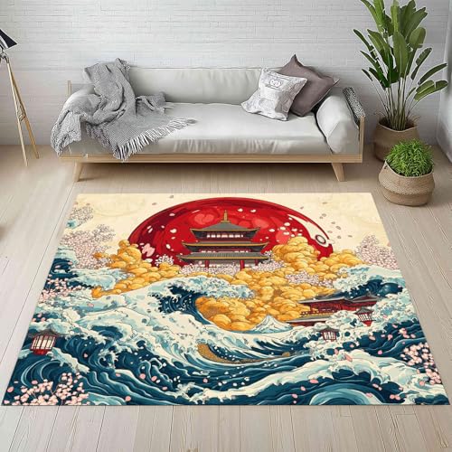 Kntnshac Japanischen Stil Schmutzfangmatte rutschfest Waschbare, Pavillon Wellen Vintage Ethnisch Eingangsteppich Kleiner Teppich fur Wohnzimmer Schlafzimmer Küche Kinderzimmer 50x80 cm Kntnshac Japanischen Stil Schmutzfangmatte rutschfest Waschbare, Pavillon Wellen Vintage Ethnisch Eingangsteppich Kleiner Teppich fur Wohnzimmer Schlafzimmer Küche Kinderzimmer 50x80 cm von Kntnshac