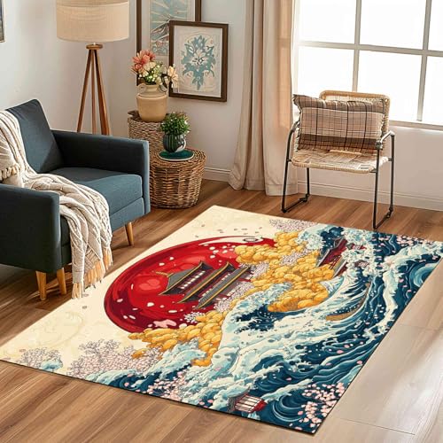 Kntnshac Japanischen Stil Teppich Wohnzimmer 200x300, Pavillon Wellen Vintage Ethnisch Teppiche Kurzflor rutschfest Waschbare Weich fur Schlafzimmer Badezimmer Kinderzimmer Küche Balkon Esszimmer Kntnshac Japanischen Stil Teppich Wohnzimmer 200x300, Pavillon Wellen Vintage Ethnisch Teppiche Kurzflor rutschfest Waschbare Weich fur Schlafzimmer Badezimmer Kinderzimmer Küche Balkon Esszimmer von Kntnshac