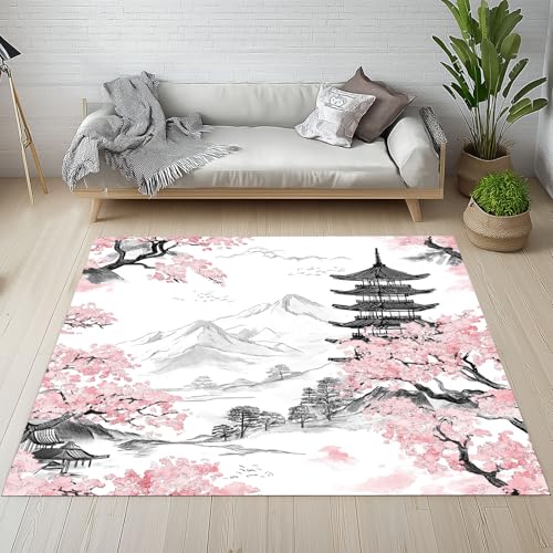 Kntnshac Japanischer Stil Schmutzfangmatte rutschfest Waschbare, Kirschblüten Berg Turm Orientalische Kunst Eingangsteppich Kleiner Teppich fur Wohnzimmer Schlafzimmer Küche Kinderzimmer 50x80 cm Kntnshac Japanischer Stil Schmutzfangmatte rutschfest Waschbare, Kirschblüten Berg Turm Orientalische Kunst Eingangsteppich Kleiner Teppich fur Wohnzimmer Schlafzimmer Küche Kinderzimmer 50x80 cm von Kntnshac