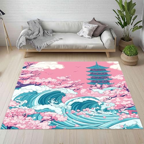 Kntnshac Japanischer Stil Teppich rutschfest Weich, Kirschblüten Wellen Turm Orientalische Kunst Teppiche Kurzflor Waschbare fur Schlafzimmer Badezimmer Kinderzimmer Wohnzimmer 240x340 cm Kntnshac Japanischer Stil Teppich rutschfest Weich, Kirschblüten Wellen Turm Orientalische Kunst Teppiche Kurzflor Waschbare fur Schlafzimmer Badezimmer Kinderzimmer Wohnzimmer 240x340 cm von Kntnshac
