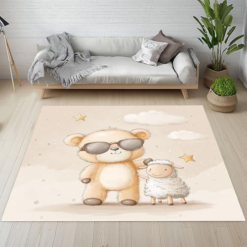 Kntnshac Karikatur Bär Schaf Teppich 160x230, Süße Cartoon Tiere Sternenhimmel Tier Teppiche Flur Weich rutschfest Waschbare fur Wohnzimmer Schlafzimmer Badezimmer Kinderzimmer Küche Balkon Esszimmer Kntnshac Karikatur Bär Schaf Teppich 160x230, Süße Cartoon Tiere Sternenhimmel Tier Teppiche Flur Weich rutschfest Waschbare fur Wohnzimmer Schlafzimmer Badezimmer Kinderzimmer Küche Balkon Esszimmer von Kntnshac
